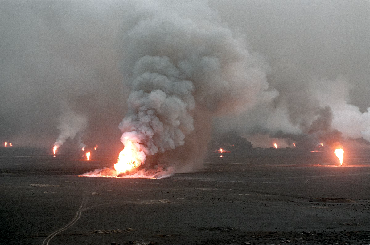 Distant fires in a desert.